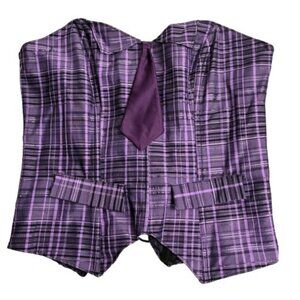 Yesa Purple Plaid Corset With Tie Y2K Punk Retro Sz 36 Grunge Streetwear
